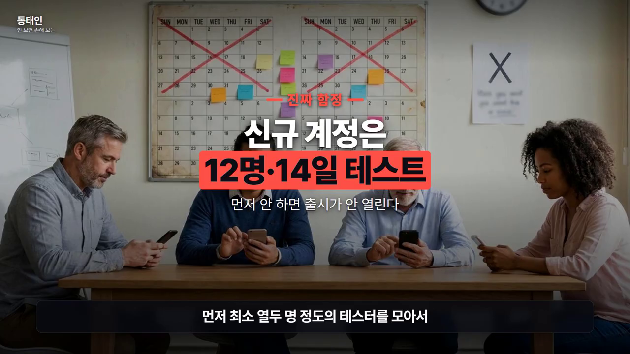 '진짜 함정 — 신규 계정은 12명·14일 테스트를 먼저 안 하면 출시가 안 열린다'