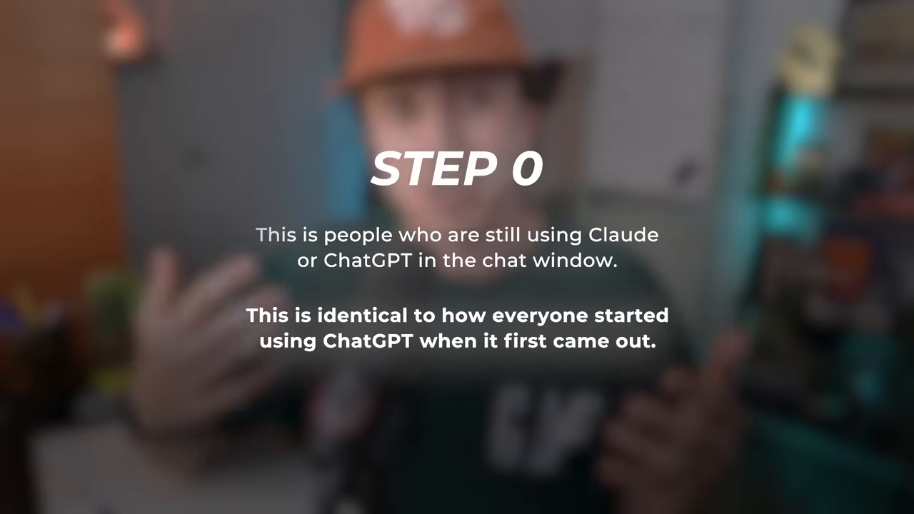 화면에 'STEP 0' 제목과 "채팅 창에서 Claude/ChatGPT를 쓰는 사람들"이라는 정의 자막이 뜬 프레임