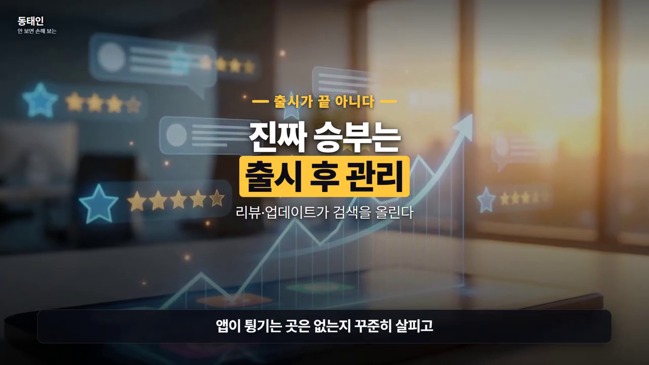 '출시가 끝 아니다 — 진짜 승부는 출시 후 관리 / 리뷰·업데이트가 검색을 올린다'