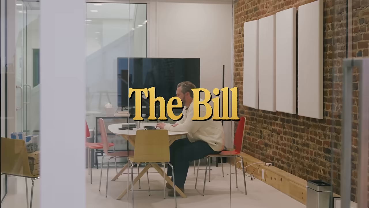 "The Bill" — 이 영상이 청구서 한 장에 대해 말하는 이야기임을 알리는 타이틀 컷